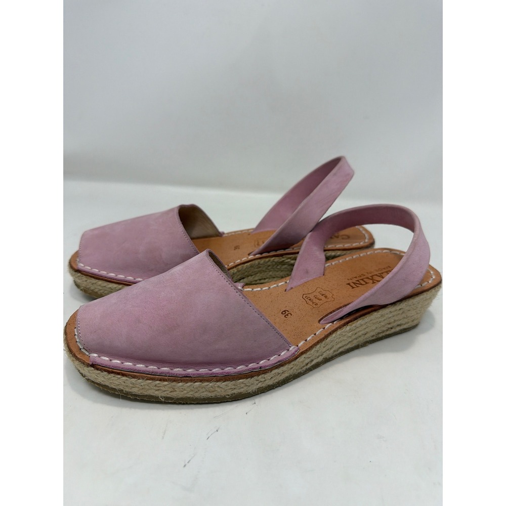 Calaxini‎ Lavender Leather Espadrille Wedge Sandals Made in Spain Sz 39 Peep Toe - Picture 9 of 9